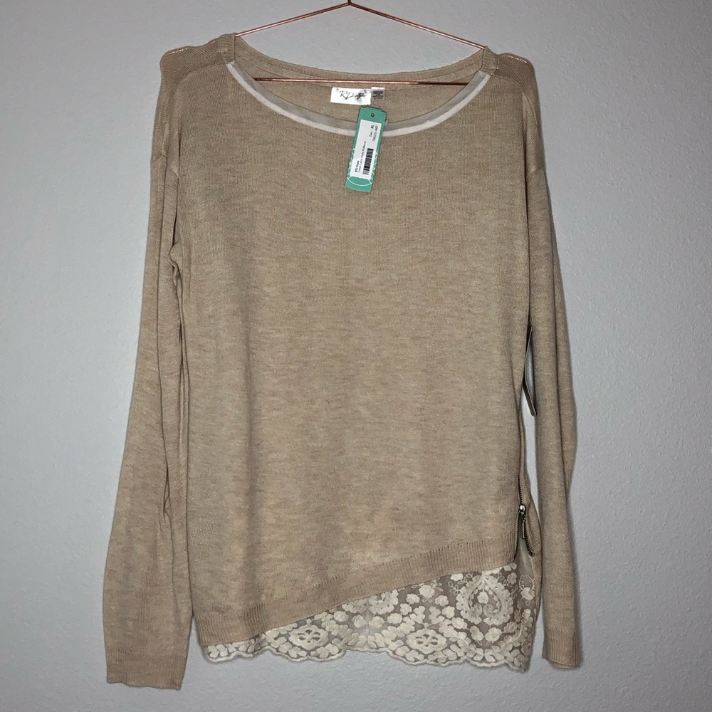 NWT RD Style Blush Tonie Lace Inset Pullover